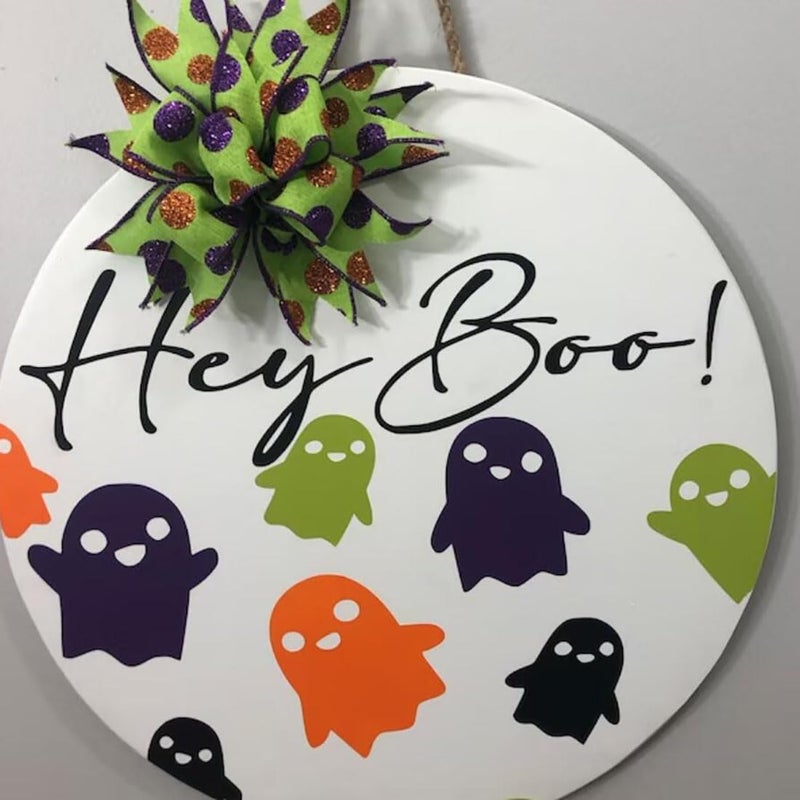 zosylley Halloween Stencils for Painting on Wood 12  Round Halloween Stencil Hey Boo Trick or Treat Hocus Pocus Templates for Door Hanger Porch Sign Shirt Painting - Image 5